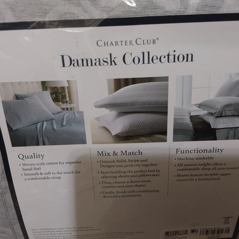 Charter Club Damask Twin /Twin XL Comforter Set in Gray (MSRP 320)